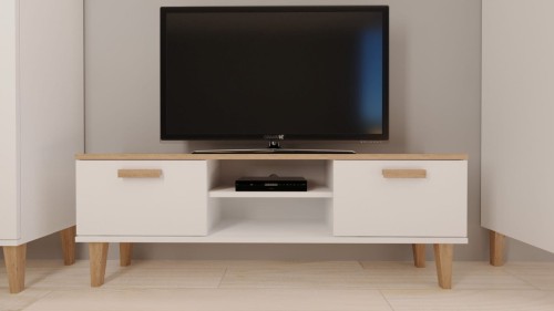 Szafka RTV Denver 120 cm | Biały + hikora