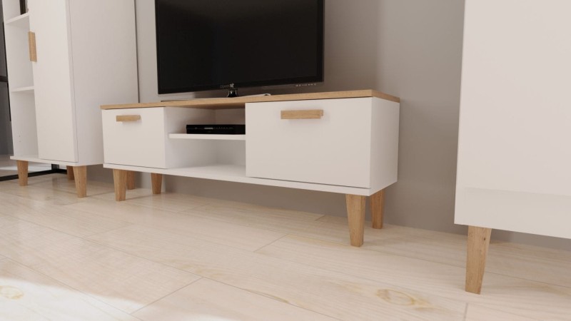 Szafka RTV Denver 120 cm | Biały + hikora