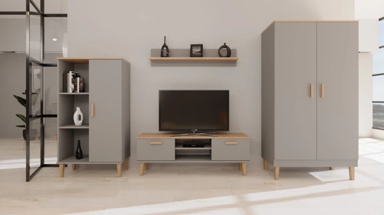 Szafka RTV Denver 120 cm | Szary chinchilla + hikora