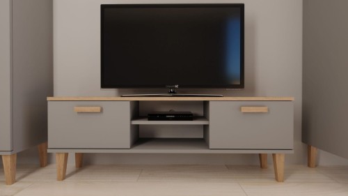 Szafka RTV Denver 120 cm | Szary chinchilla + hikora