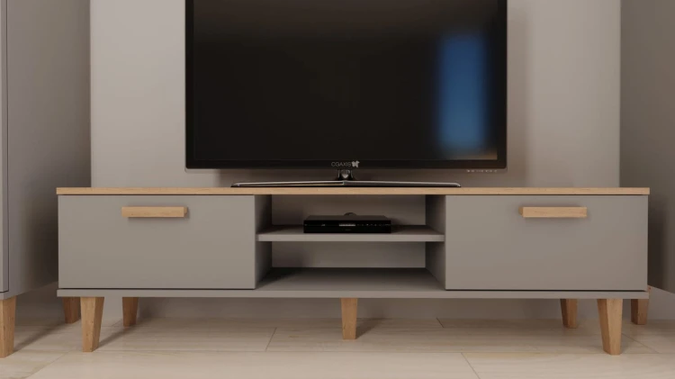 Szafka RTV Denver 160 cm | Szary chinchilla + hikora