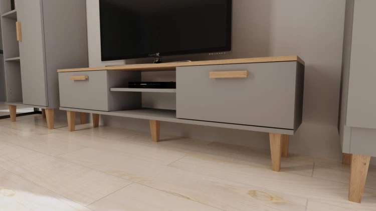 Szafka RTV Denver 160 cm | Szary chinchilla + hikora