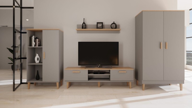 Szafka RTV Denver 160 cm | Szary chinchilla + hikora