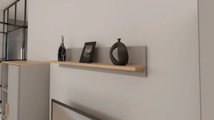 Półka ścienna Denver 100 cm | Szary chinchilla + hikora