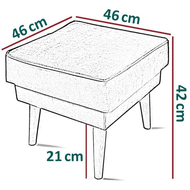 Podnóżek tapicerowany Cindy w stylu skandynawskim - wymiary