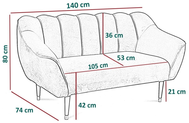 Sofa tapicerowana Molly II w stylu skandynawskim - wymiary