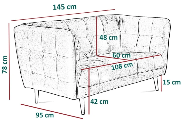 Sofa tapicerowana Ruby II w stylu skandynawskim - wymiary