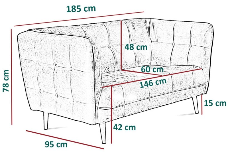 Sofa tapicerowana Ruby III w stylu skandynawskim - wymiary