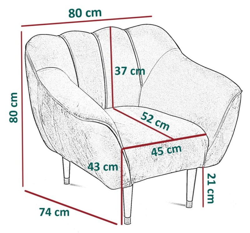 Fotel tapicerowany Molly w stylu skandynawskim - wymiary