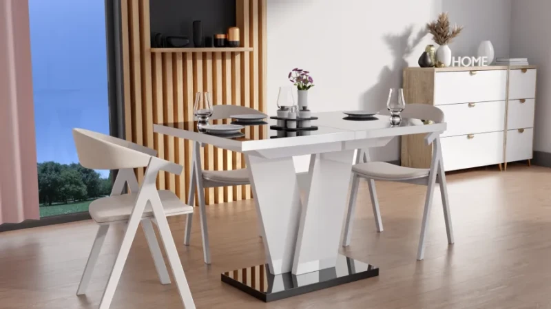 Stół Niko I 120-160 Czarno-biały wysoki połysk