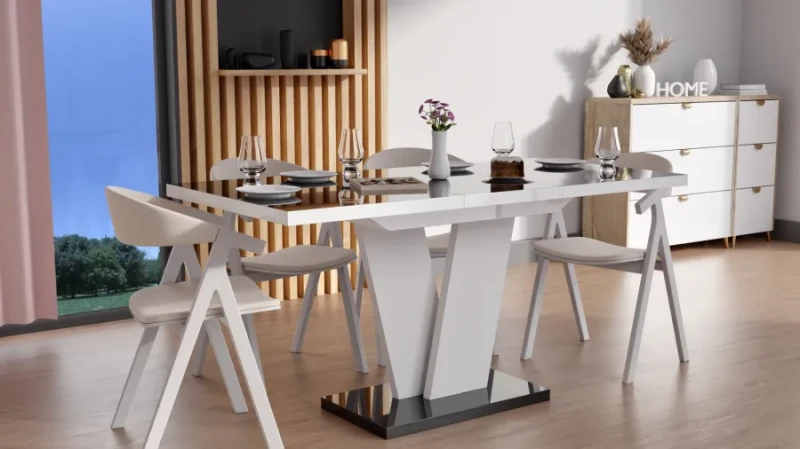 Stół Niko I 120-160 Czarno-biały wysoki połysk