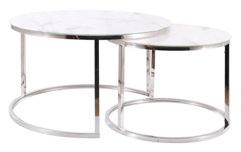 Zestaw stolików Atlanta B II biały efekt marmuru/chrom