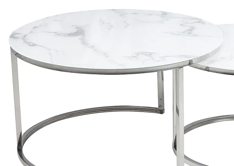 Zestaw stolików Atlanta B II biały efekt marmuru/chrom