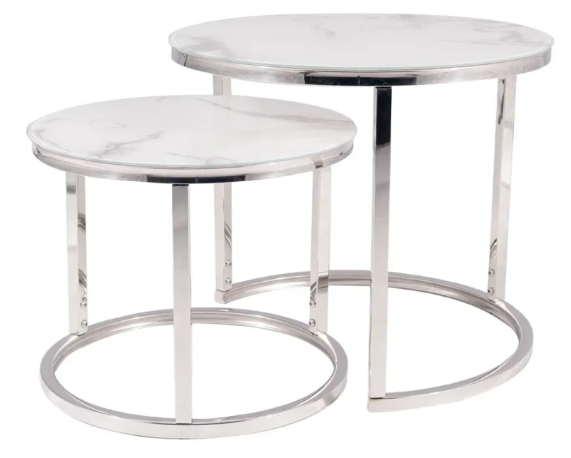 Zestaw stolików Atlanta B II biały efekt marmuru/chrom