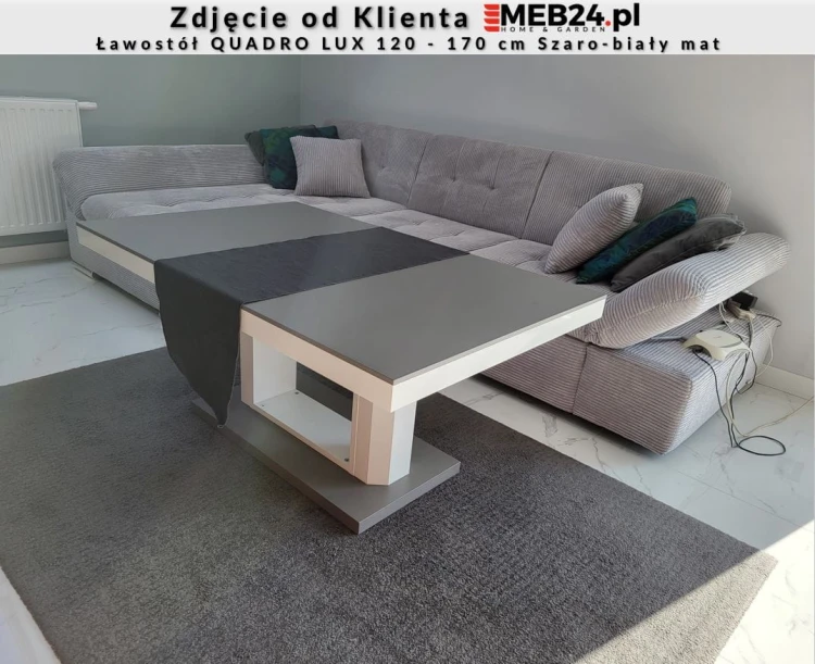 Ławostół podnoszony rozkładany QUADRO LUX 120 - 170 cm Szaro-biały mat - zdjęcie od klienta