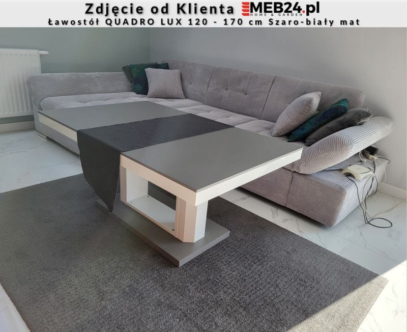 Ławostół podnoszony rozkładany QUADRO LUX 120 - 170 cm Szaro-biały mat - zdjęcie od klienta