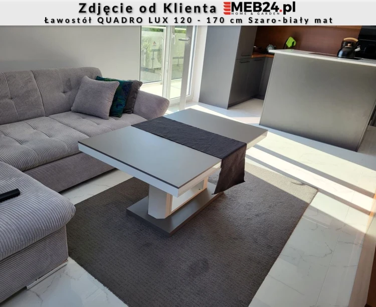 Ławostół podnoszony rozkładany QUADRO LUX 120 - 170 cm Szaro-biały mat - zdjęcie od klienta