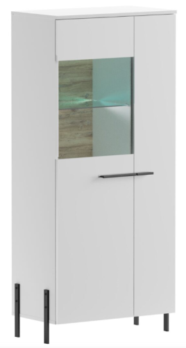 Witryna Justine niska 2D biały/biały MDF połysk