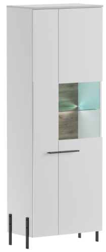 Witryna Justine wysoka 2D biały/biały MDF połysk