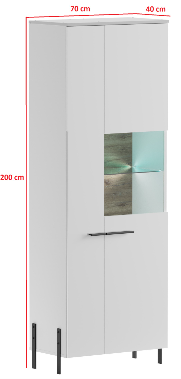 Witryna Justine wysoka 2D biały/biały MDF połysk