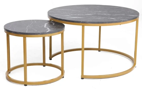 Zestaw stolików Dion czarny efekt marmuru/złoty