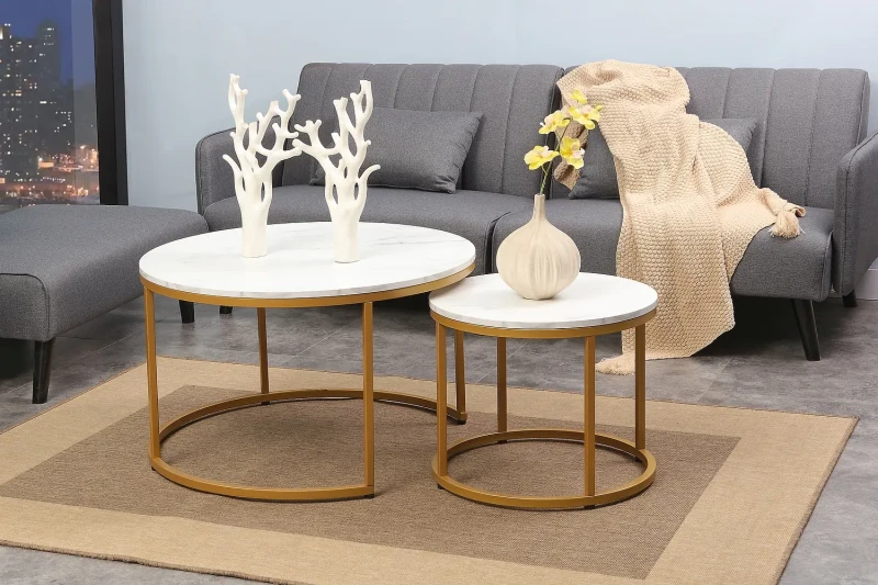 Zestaw stolików Dion czarny efekt marmuru/złoty