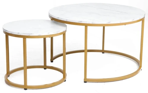 Zestaw stolików Dion biały efekt marmuru/złoty