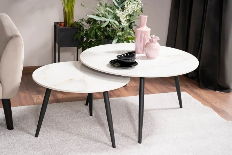 Zestaw stolików Kora D biały efekt marmuru
