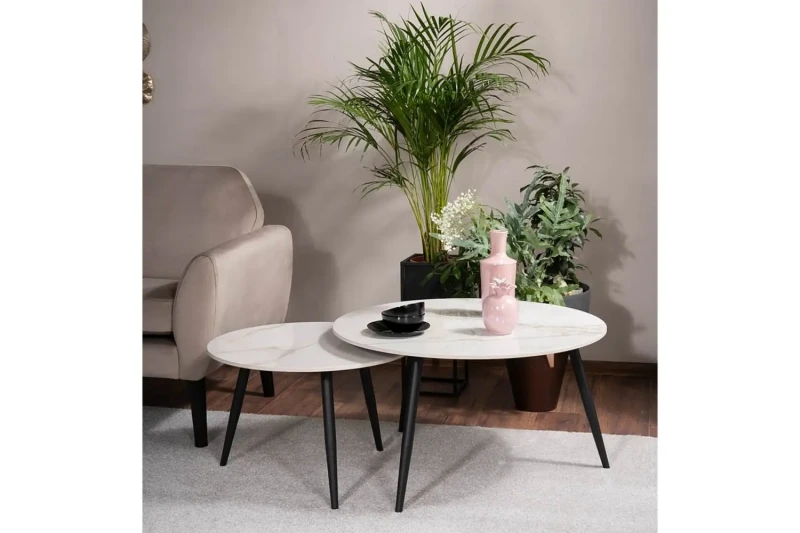 Zestaw stolików Kora D biały efekt marmuru