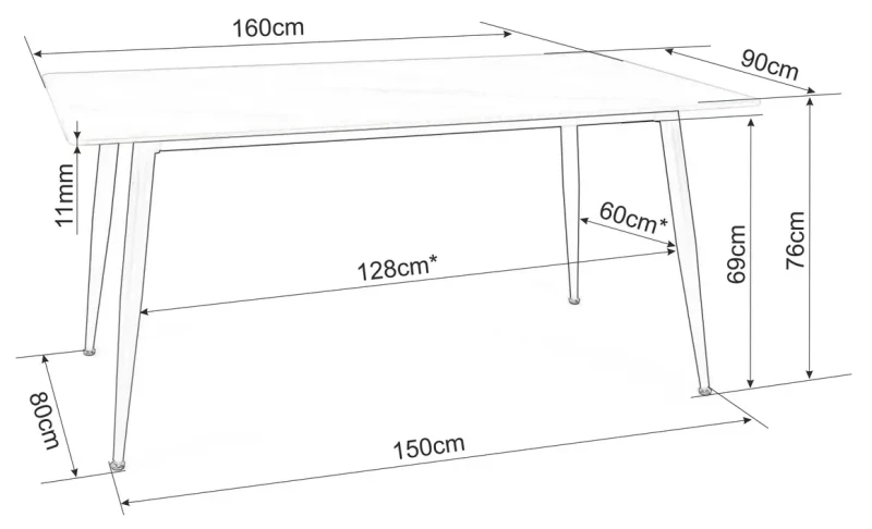 Stół Rion 160x90 cm biały/czarny
