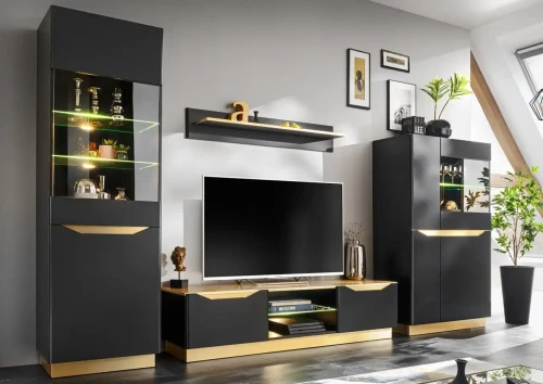 FAME meblościanka czarny mat / złoty