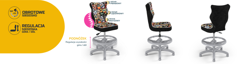 Krzesło dziecięce Petit z podnóżkiem wzrost 133 -159 cm Storia podstawa szara