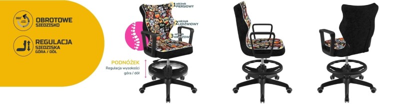 Krzesło młodzieżowe Norm z podnóżkiem wzrost 146-176 Storia podstawa czarna