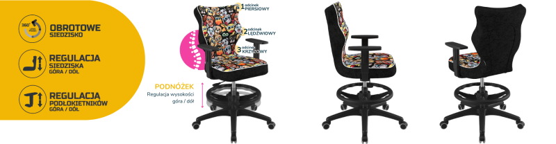 Krzesło młodzieżowe Duo z podnóżkiem wzrost 146 -176 cm Storia podstawa czarna