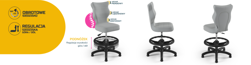 Krzesło dziecięce Petit z podnóżkiem wzrost 119-142 cm tkanina velvet podstawa czarna