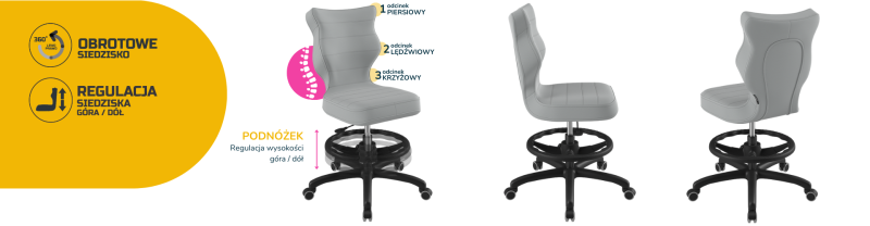 Krzesło dziecięce Petit z podnóżkiem wzrost 159 -188 cm velvet podstawa czarna