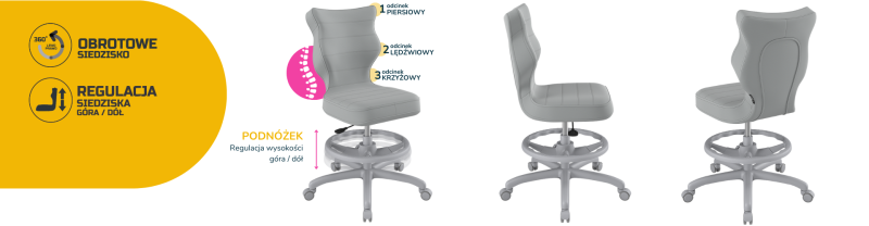 Krzesło dziecięce Petit z podnóżkiem wzrost 159 -188 cm velvet podstawa szara