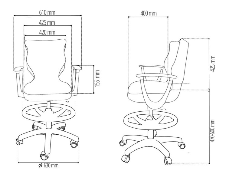 Krzesło młodzieżowe Norm z podnóżkiem wzrost 159-188 velvet podstawa czarna
