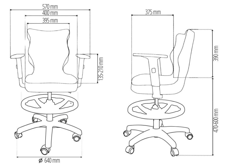 Krzesło młodzieżowe Duo z podnóżkiem wzrost 146 -176 cm velvet podstawa czarna