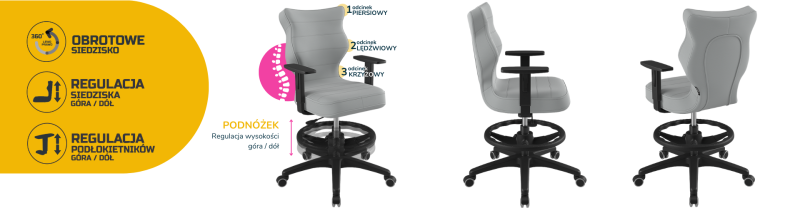 Krzesło młodzieżowe Duo z podnóżkiem wzrost 146 -176 cm velvet podstawa czarna