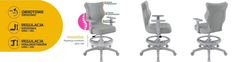 Krzesło młodzieżowe Duo z podnóżkiem wzrost 146 -176 cm velvet podstawa szara