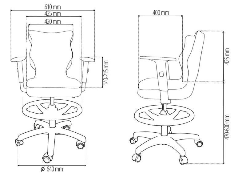 Krzesło młodzieżowe Duo z podnóżkiem wzrost 159-188 velvet podstawa czarna
