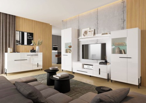 Zestaw mebli Justine biały/biały MDF połysk z komodą