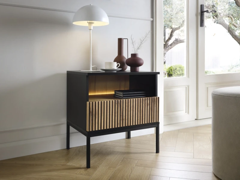 Szafka nocna SENTO z szufladą czarny/dąb wotan