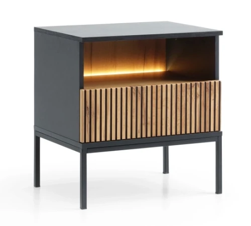Szafka nocna SENTO z szufladą i LED 54x56x39 cm czarny/dąb wotan
