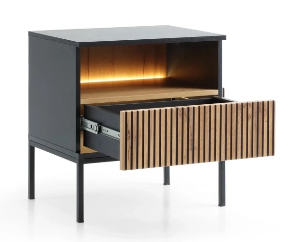 Szafka nocna SENTO z szufladą czarny/dąb wotan