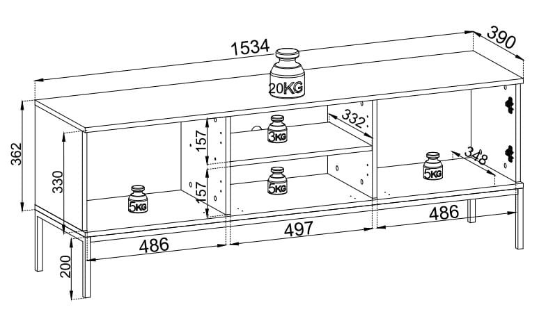 Szafka RTV SENTO z LED 154x56x39 cm czarny/dąb wotan