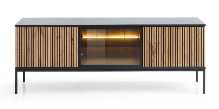 Szafka RTV SENTO z LED 154x56x39 cm czarny/dąb wotan
