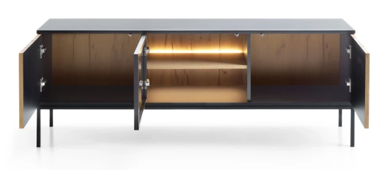 Szafka RTV SENTO z LED 154x56x39 cm czarny/dąb wotan