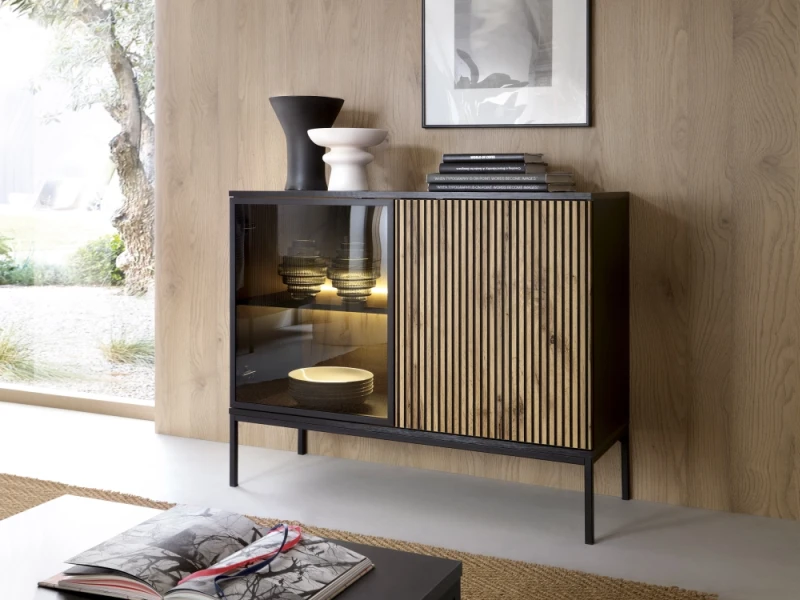 Komoda SENTO z LED 104x83x39 cm czarny/dąb wotan